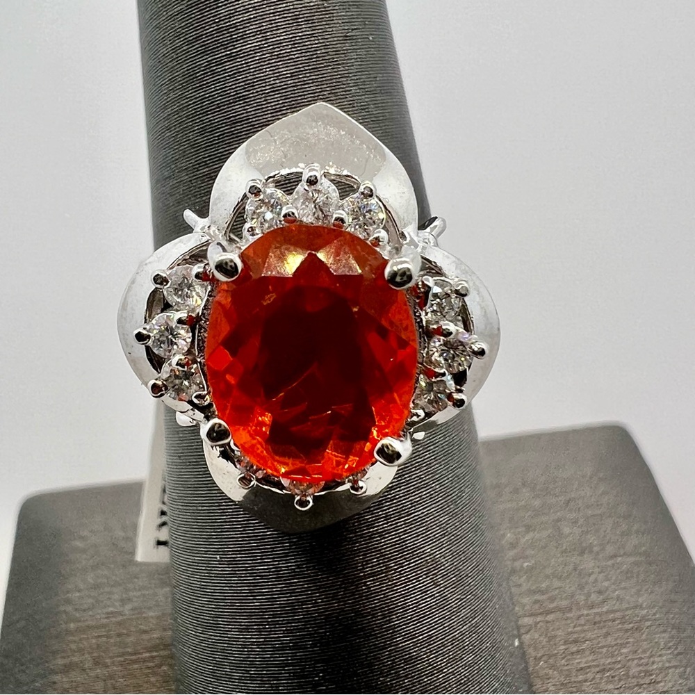 14k White Gold Diamond & Mexican Opal Ring